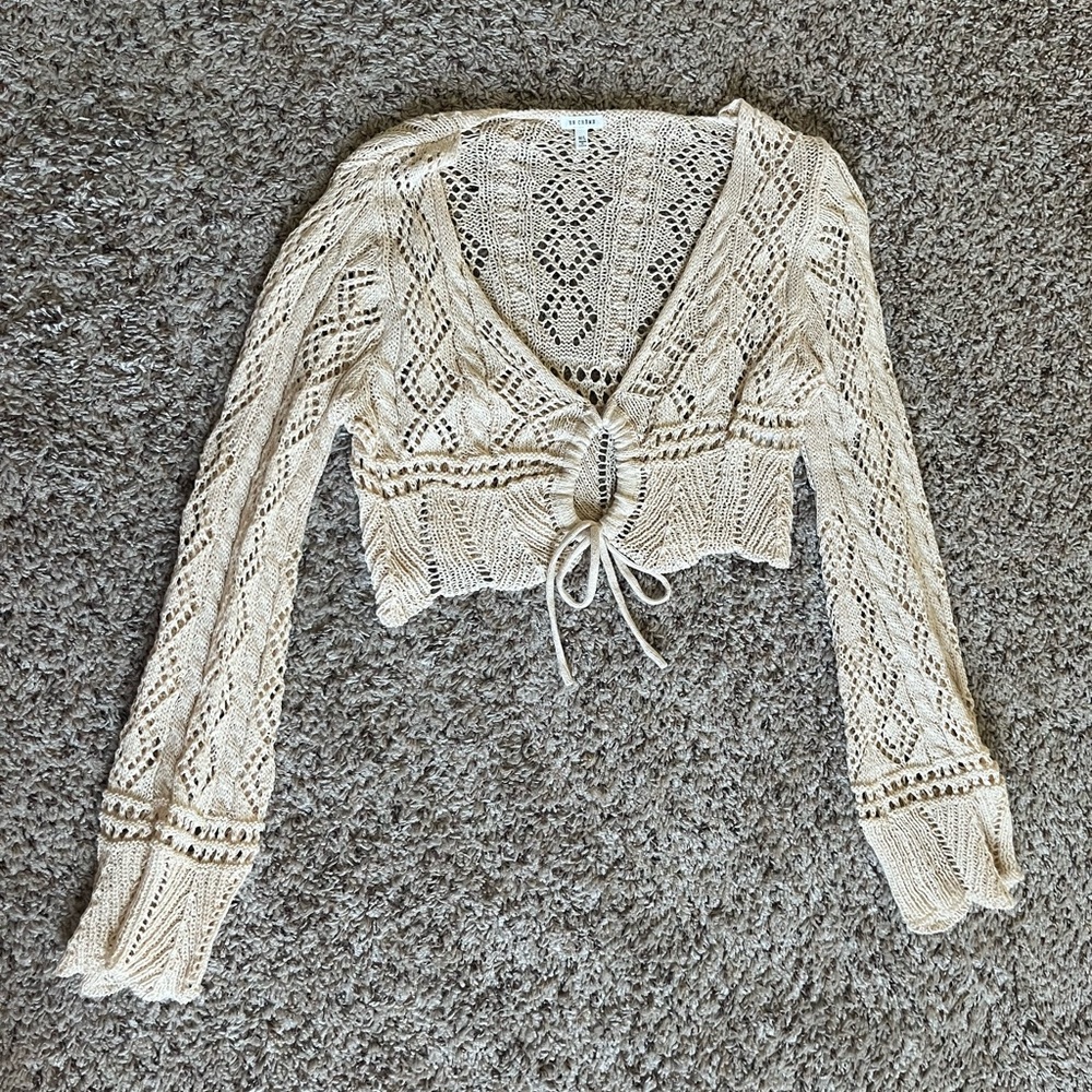 Cream Crochet Knit Cardigan